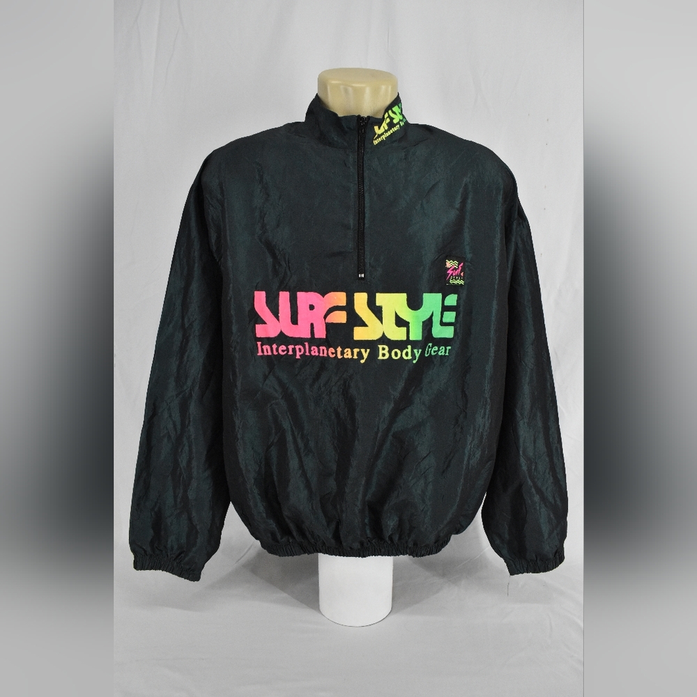 Vintage Surf Style Windbreaker Jacket Iridescent Colorblock:Green,Size:One Size.